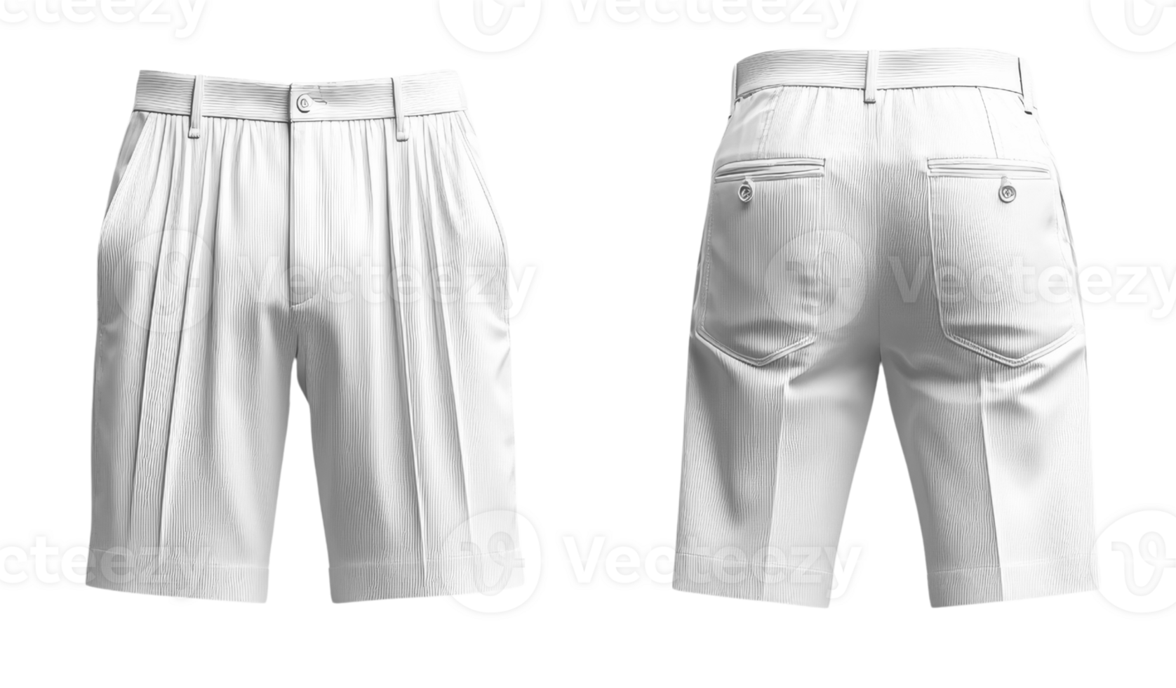 Set of White shorts with pleats and pockets, showcasing stylish design. Perfect for summer wear png