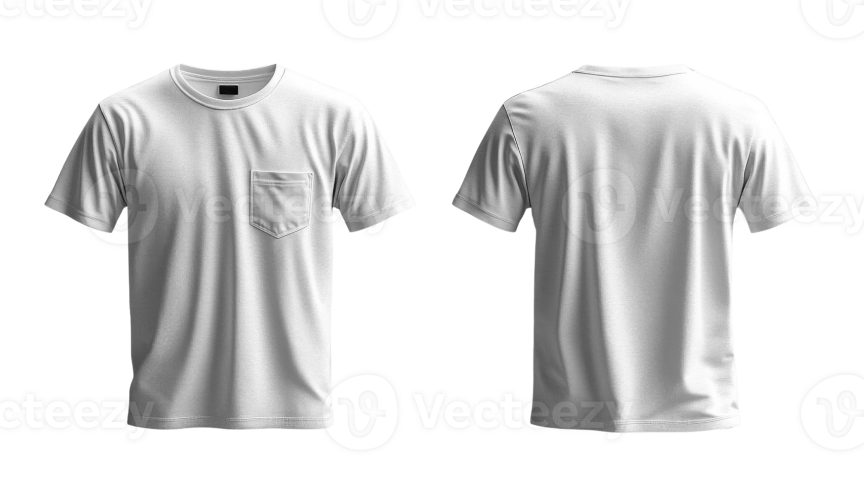 Blank White t shirt with pocket, front and back view, plain design, casual wear png