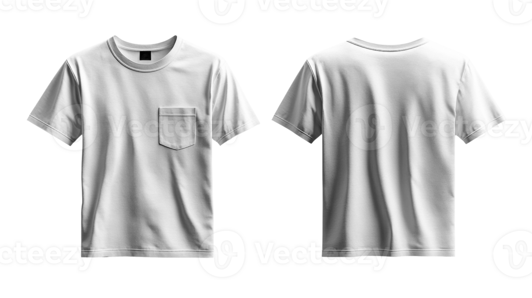 White t shirt mockup with pocket, front and back view, plain design png