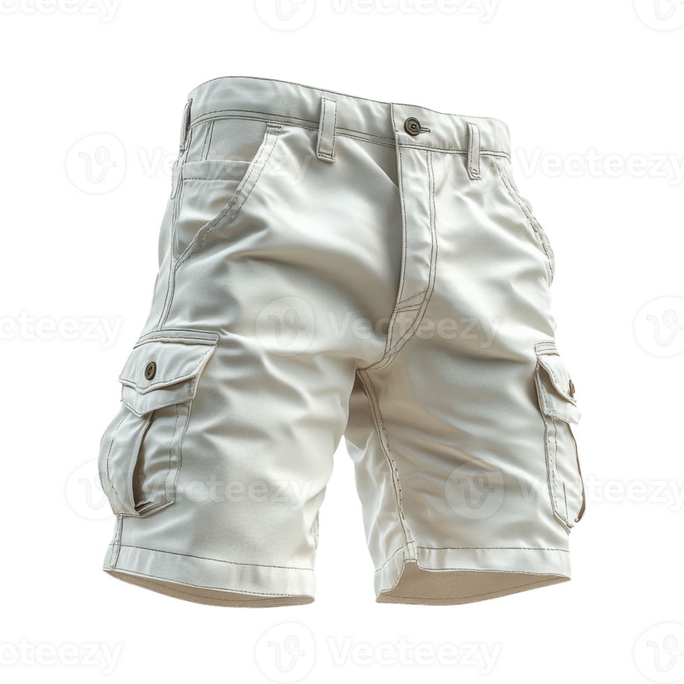 Light beige cargo shorts with pockets, perfect for casual wear and outdoor activities png