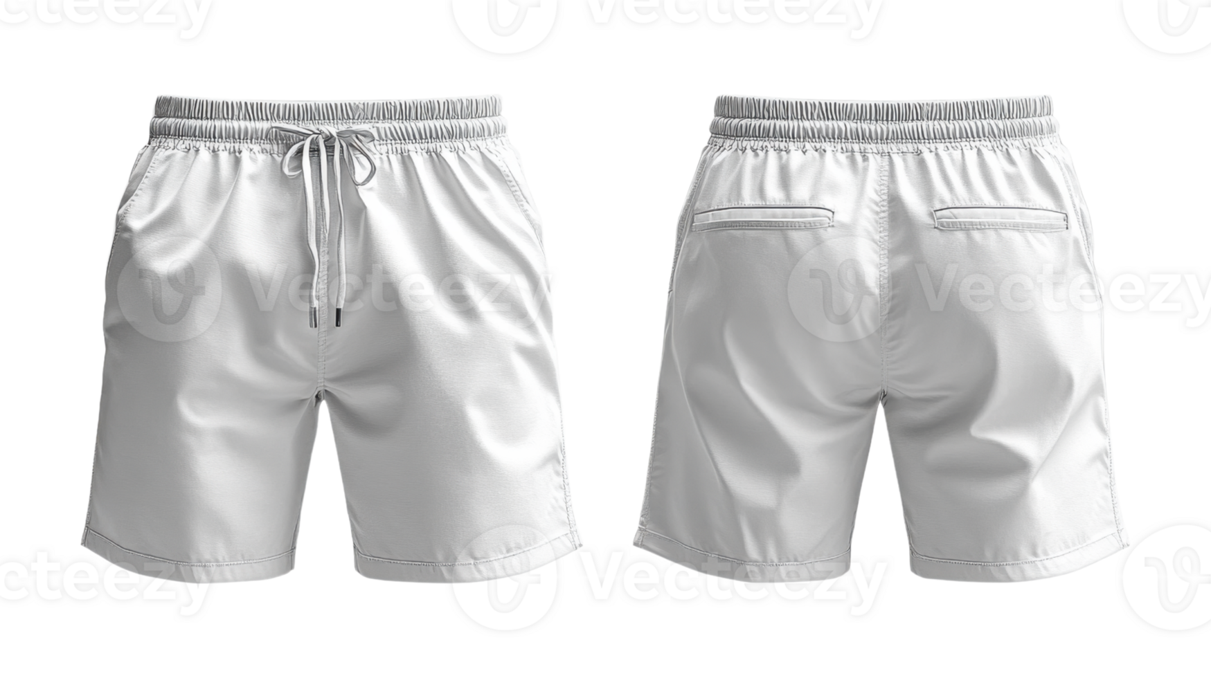 Men white shorts with elastic waistband and pockets, perfect for summer wear png