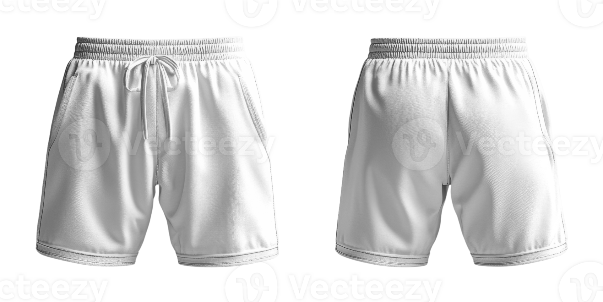 Set of White athletic shorts with elastic waistband and drawstring png