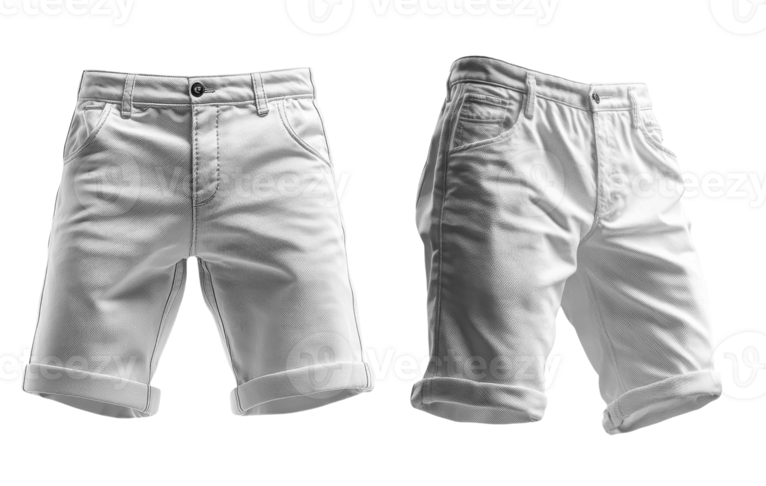 White denim shorts with rolled cuffs, casual summer wear png