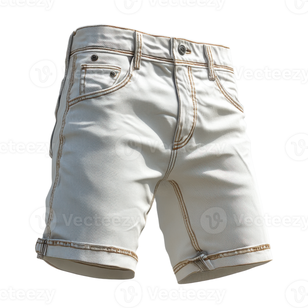 White denim shorts with contrast stitching, casual summer wear png