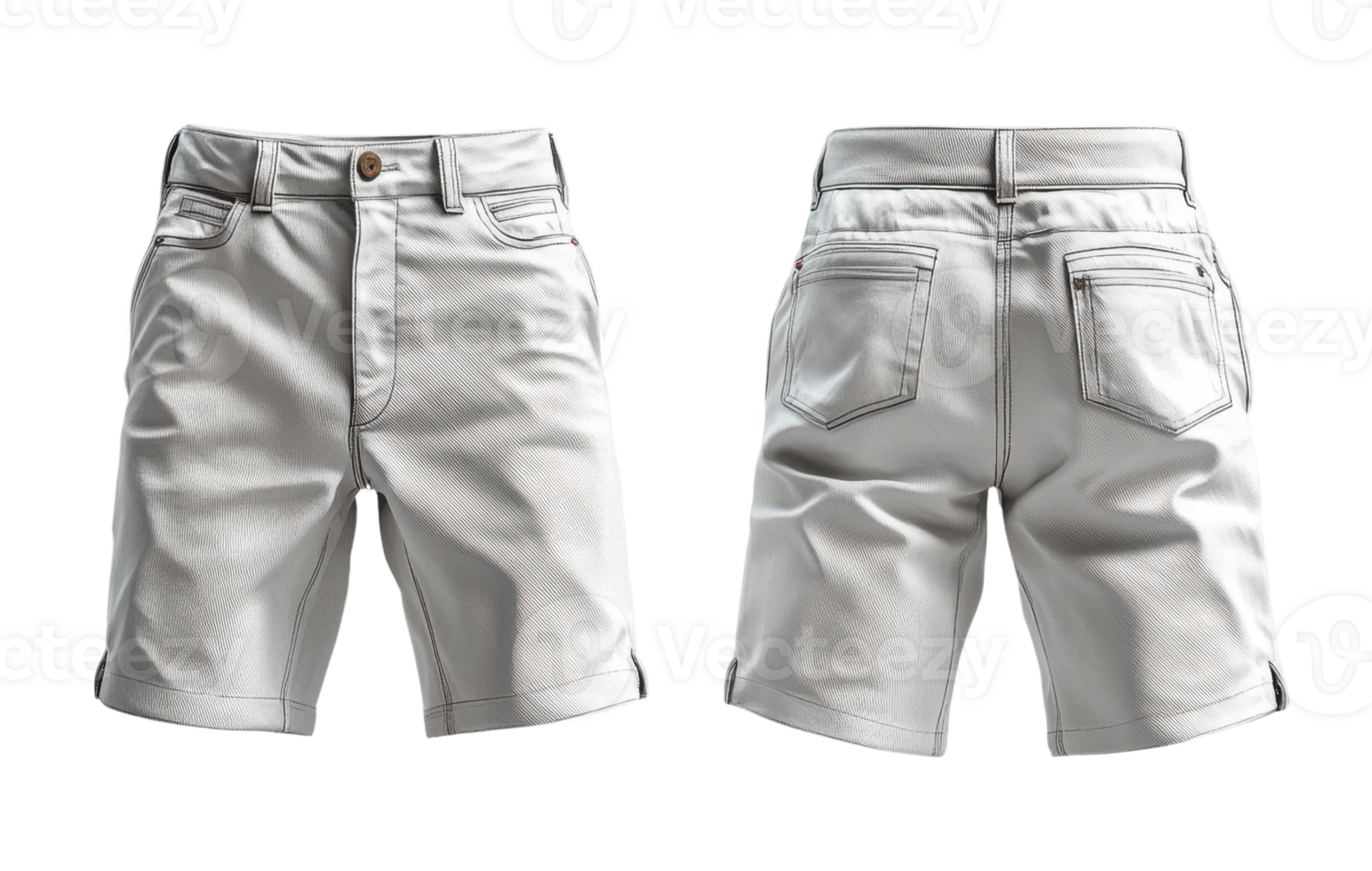 Light gray shorts with classic design, featuring pockets and button closure, perfect for casual wear png