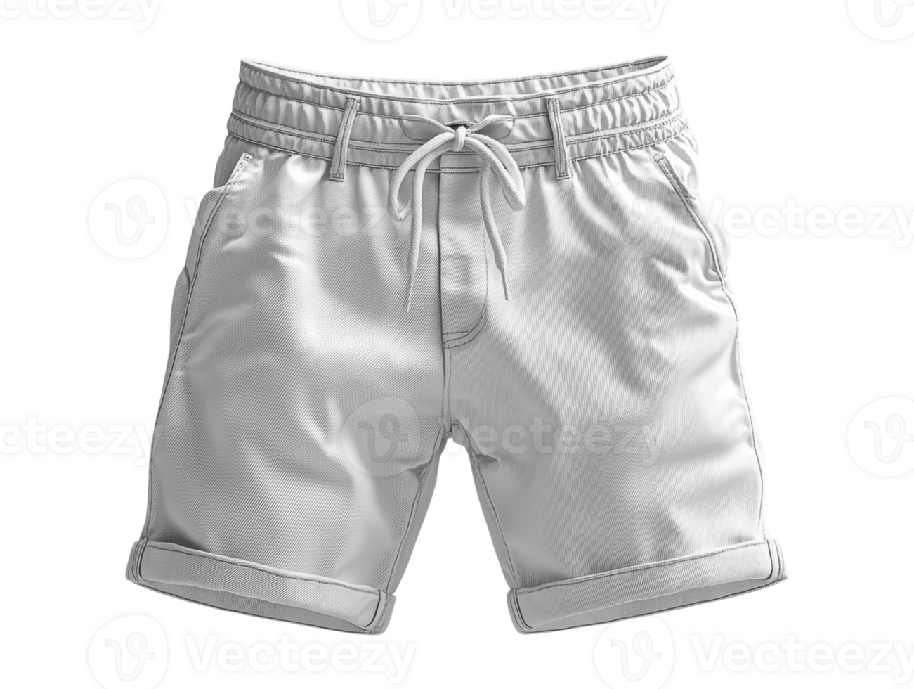 Lightweight white shorts with elastic waistband and drawstring, perfect for summer wear png