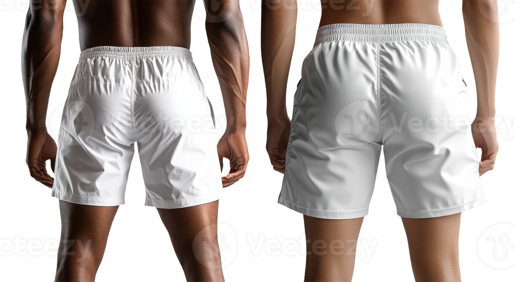 White athletic shorts displayed from back, showcasing sleek design and fit. Ideal for sports and fitness activities png