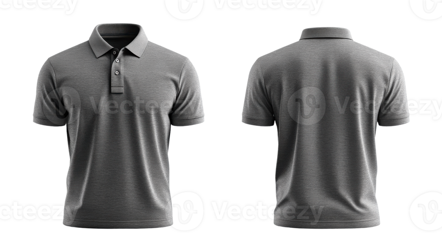 Gray polo shirt with classic design, featuring collar and buttons, suitable for casual png