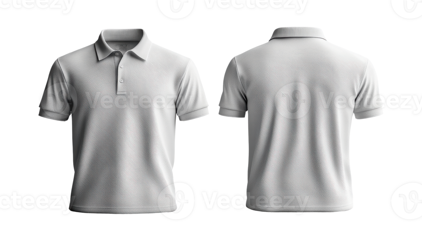 White polo shirt, front and back view, casual wear, plain design, short sleeves, comfortable fabric, versatile style png