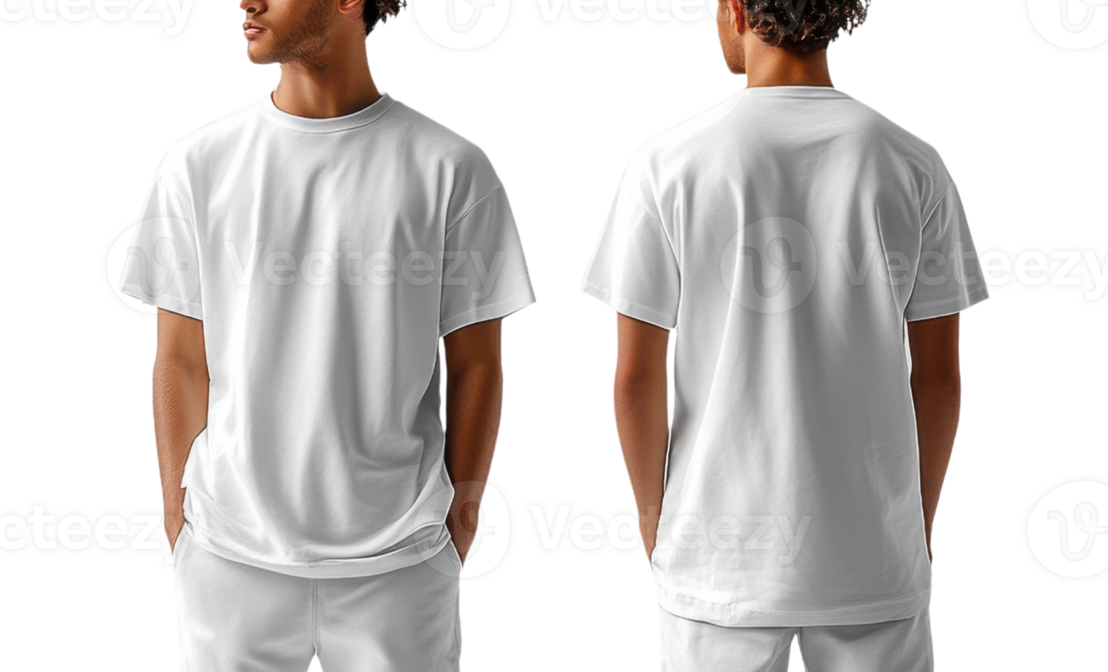 plain white t shirt displayed from front and back, showcasing casual style png