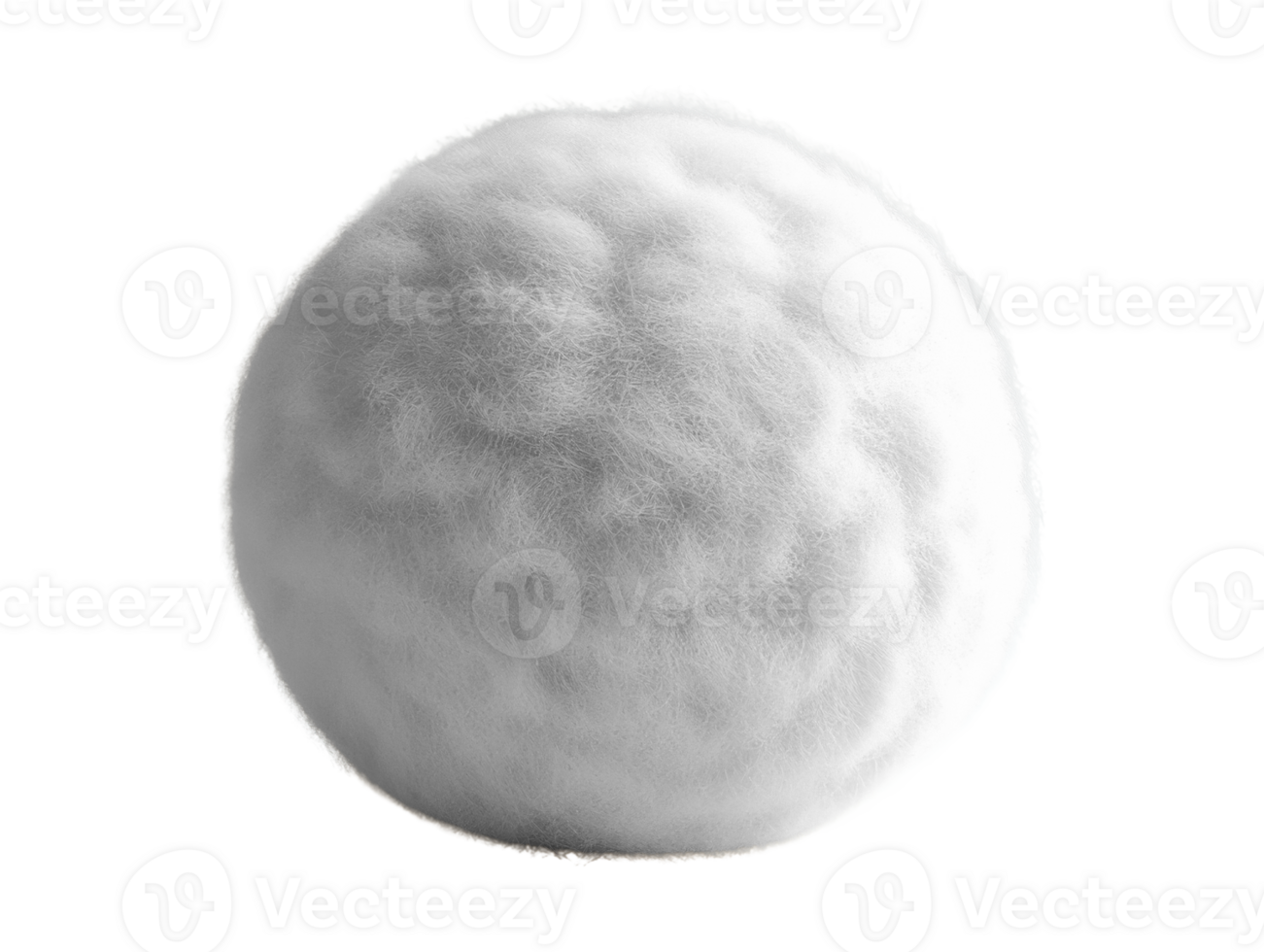 Fluffy white sphere resembling snowball or cotton ball, soft texture png