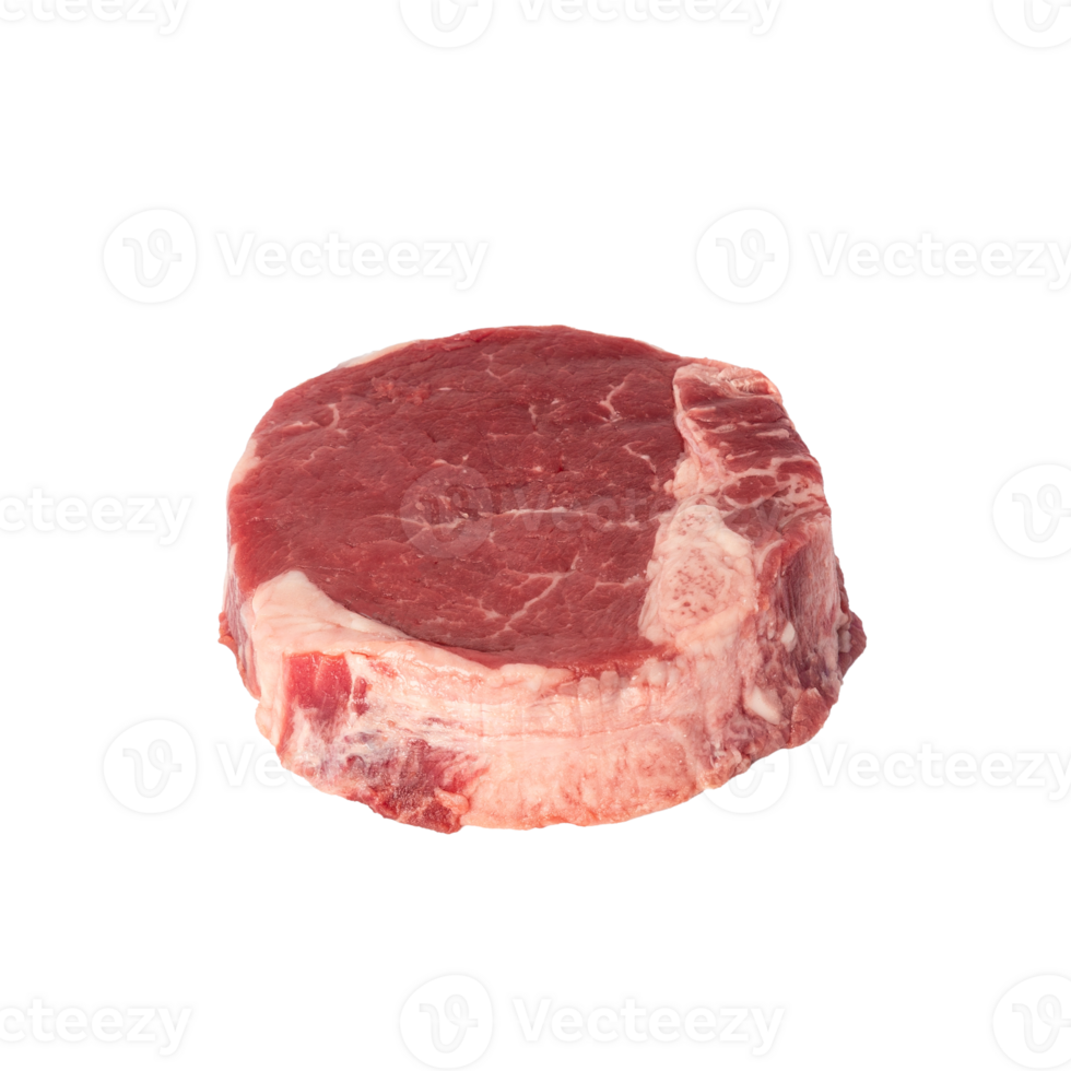 Fresh raw beef steak with marbling and round shape, ideal for grilling or cooking png