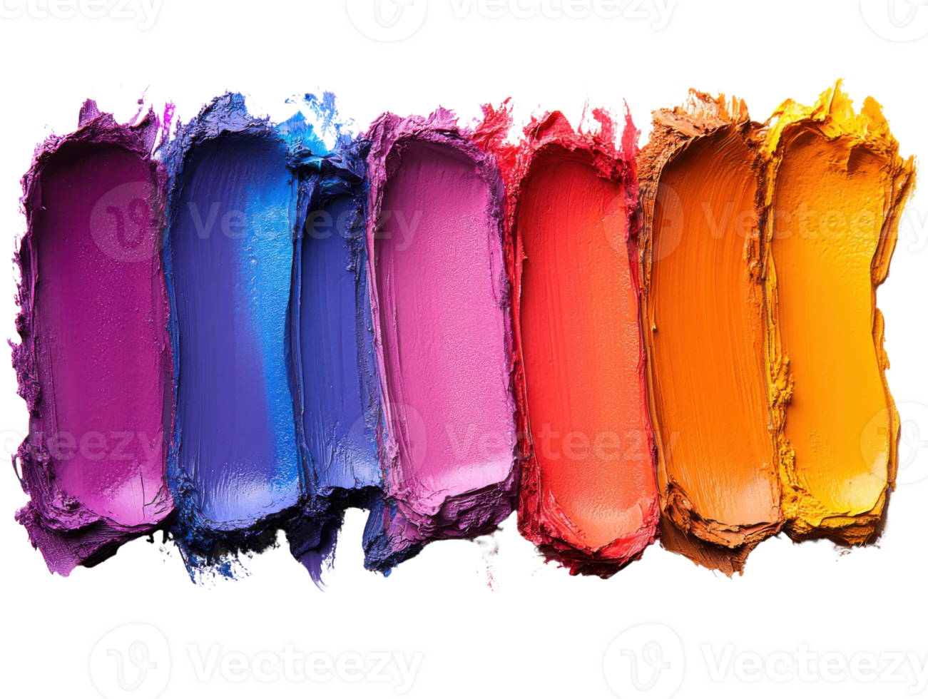 Vibrant paint strokes in various colors arranged in row, showcasing creativity and artistic expression png