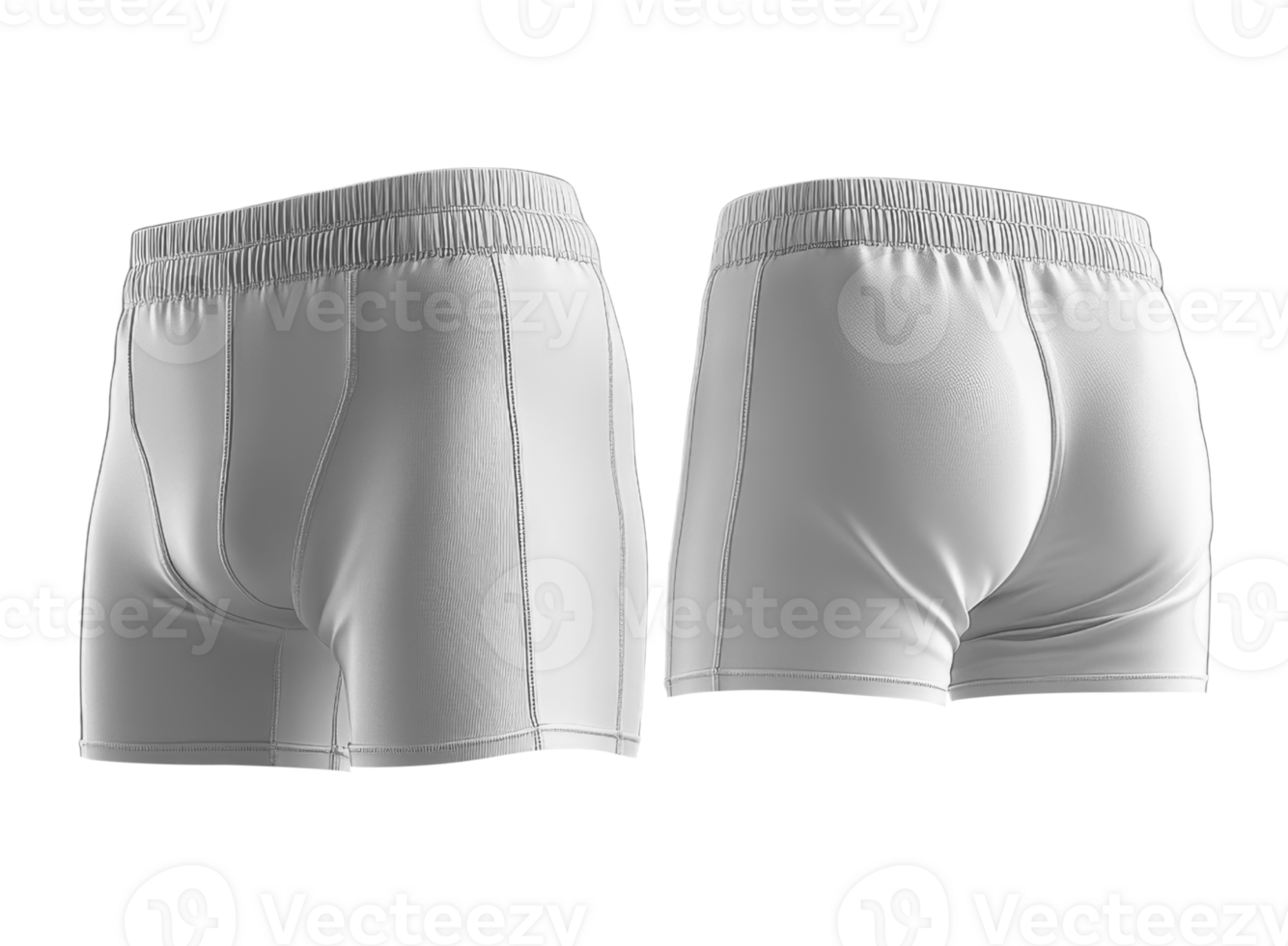White boxer shorts with elastic waistband, front and back view png