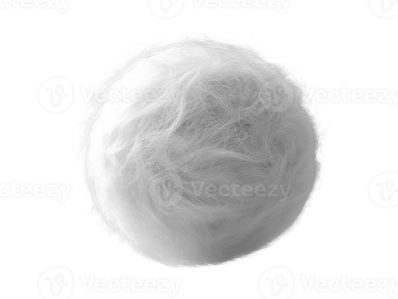 Fluffy white ball of fibers, resembling cotton or soft material, perfect for textures png