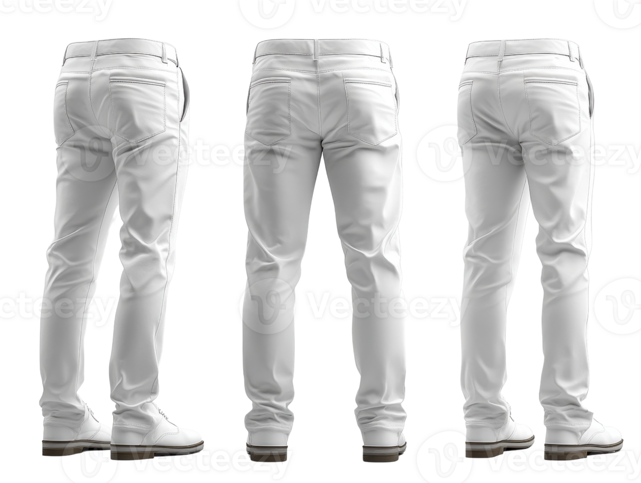 White slim fit pants displayed from multiple angles, showcasing style and design png