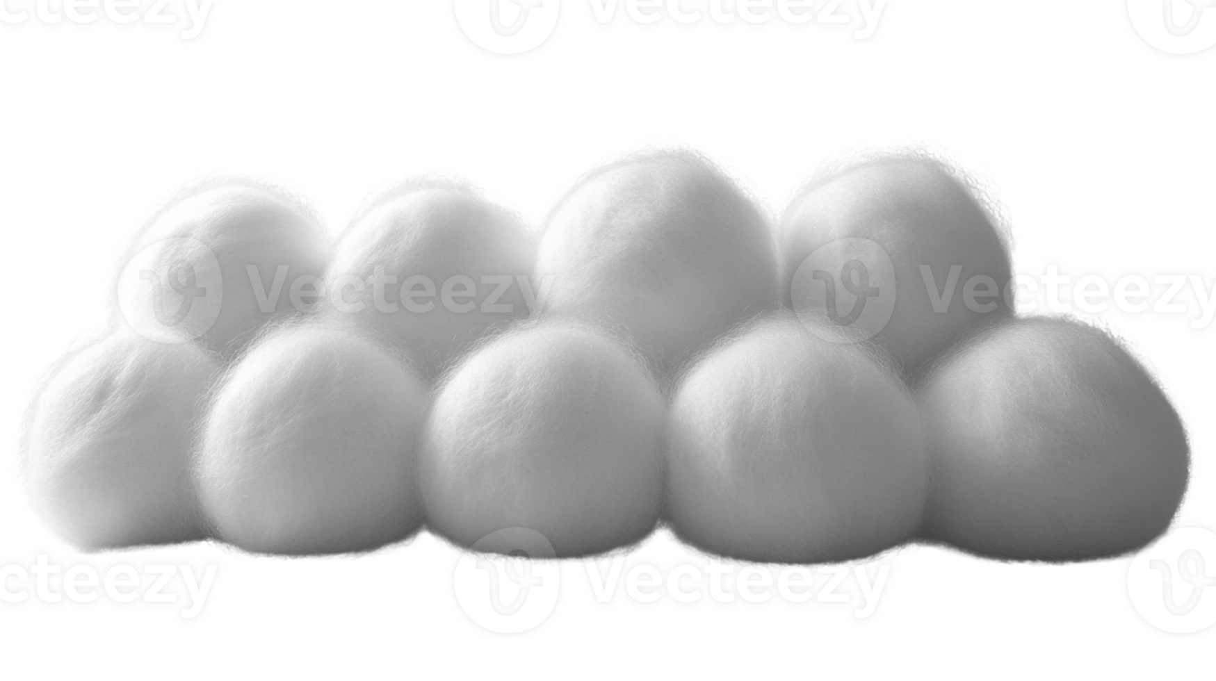 Fluffy white cotton balls arranged in cloud like formation, creating soft and whimsical appearance png
