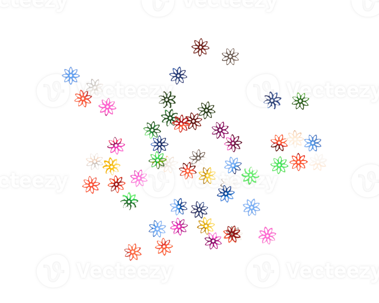 Colorful flower shapes scattered on transparency background create vibrant display png