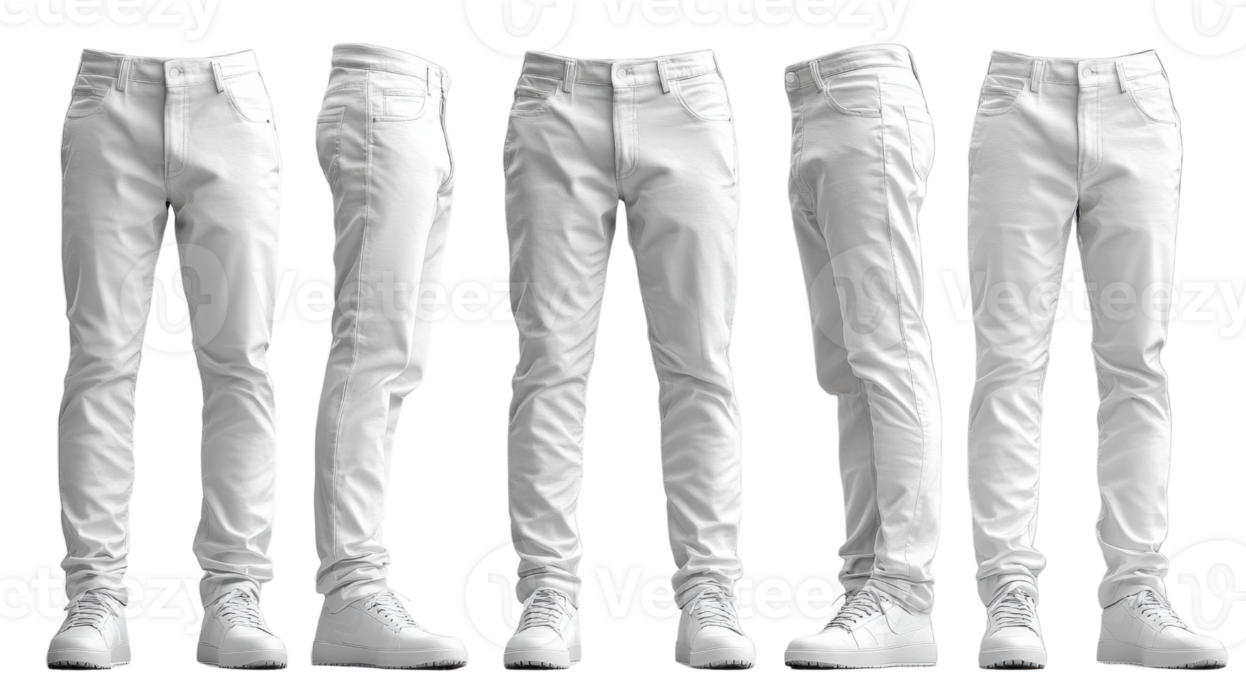 White pants displayed from multiple angles, showcasing modern design and fit png