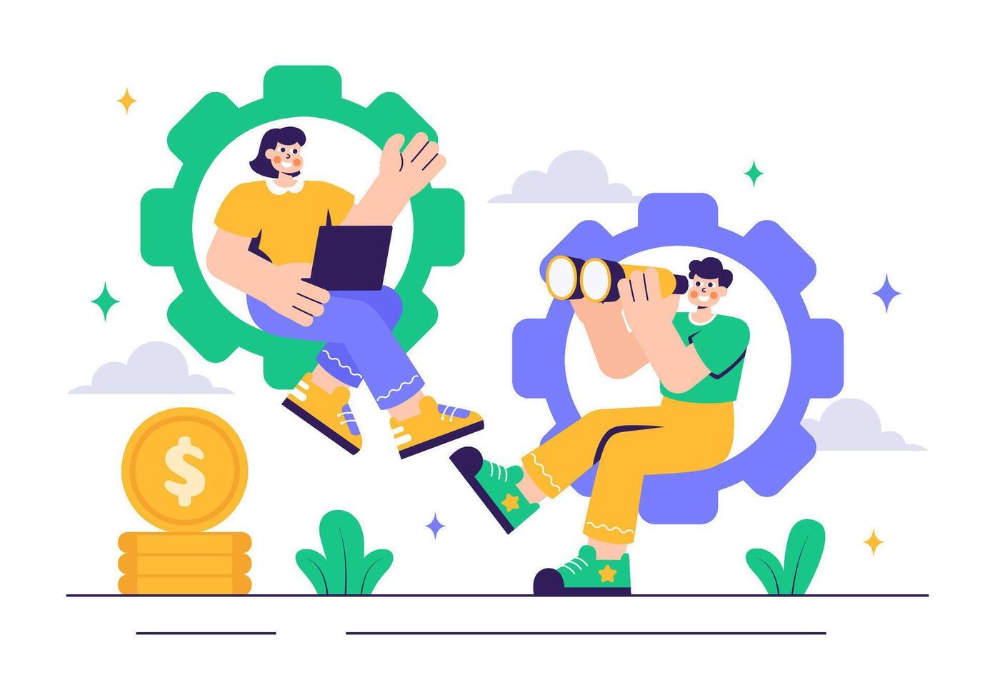 Career Development Illustration with an Ambitious Man Climbing Up vector