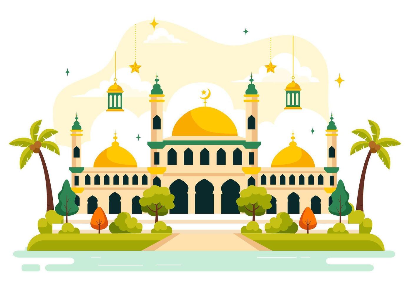Ramadan Ends with Eid Al-Fitr Mubarak Celebration Illustration vector