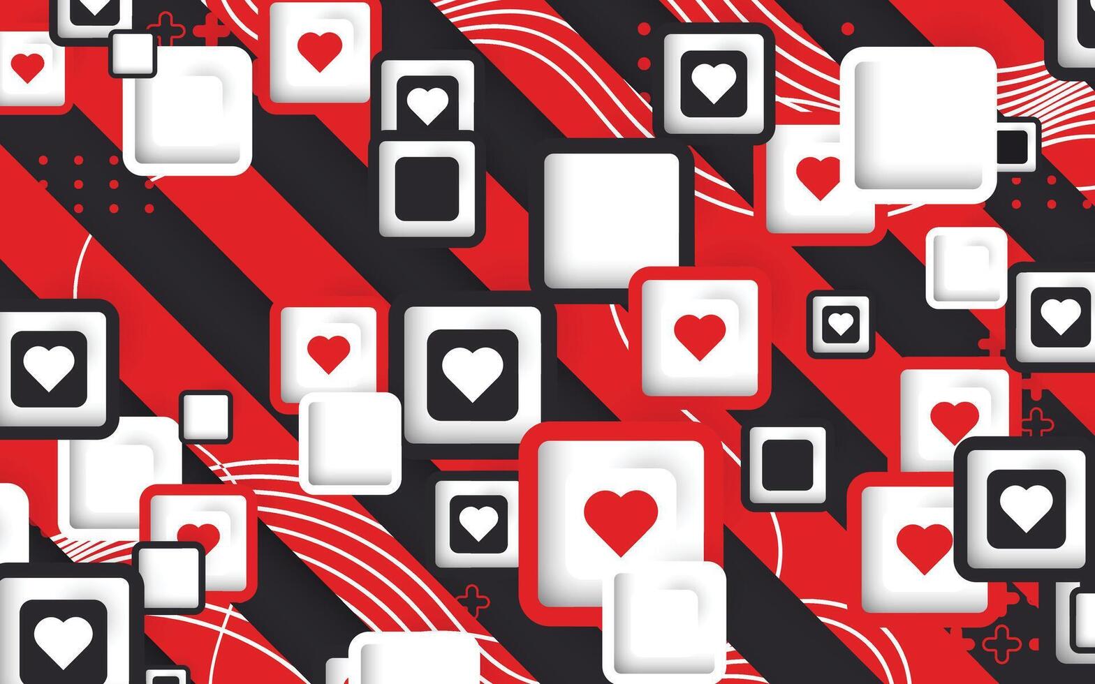 Geometric background with love object and red line outline vector