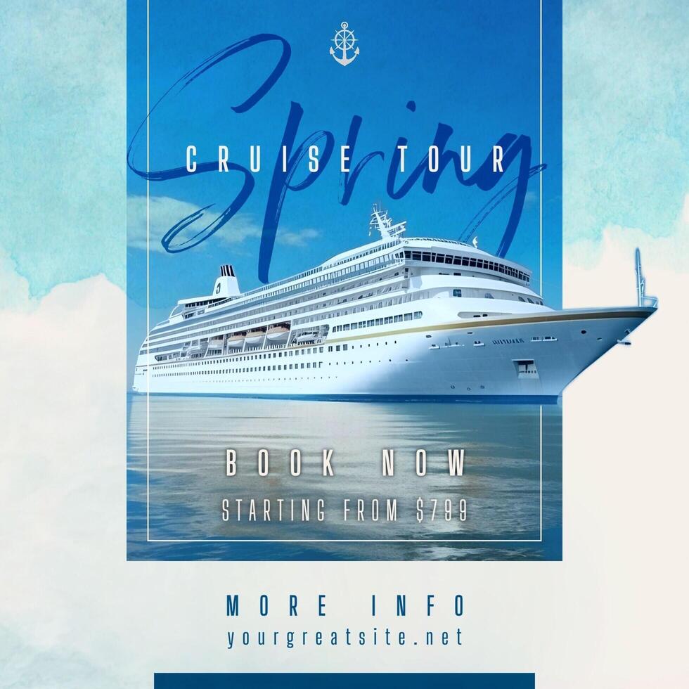 Spring Cruise Tour Vacation Ad Instagram With Cruise Ship Sailing at Ocean for Instagram Post template