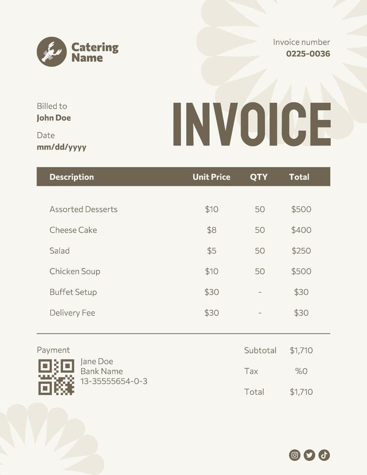 Food Catering Service Invoice template