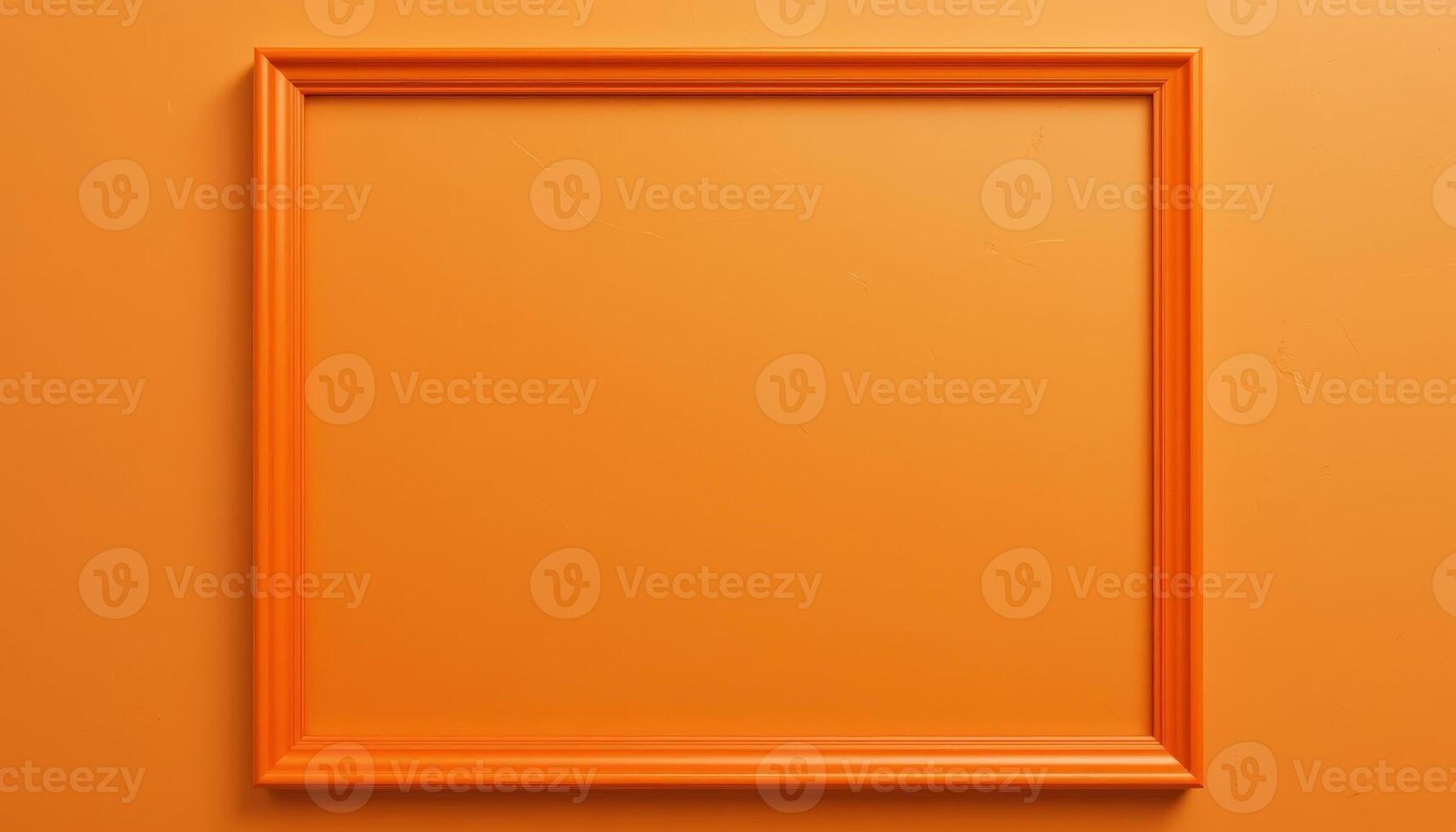 An empty orange frame against a matching orange background, ideal for showcasing artwork or photographs, perfect for home decor or marketing materials. photo