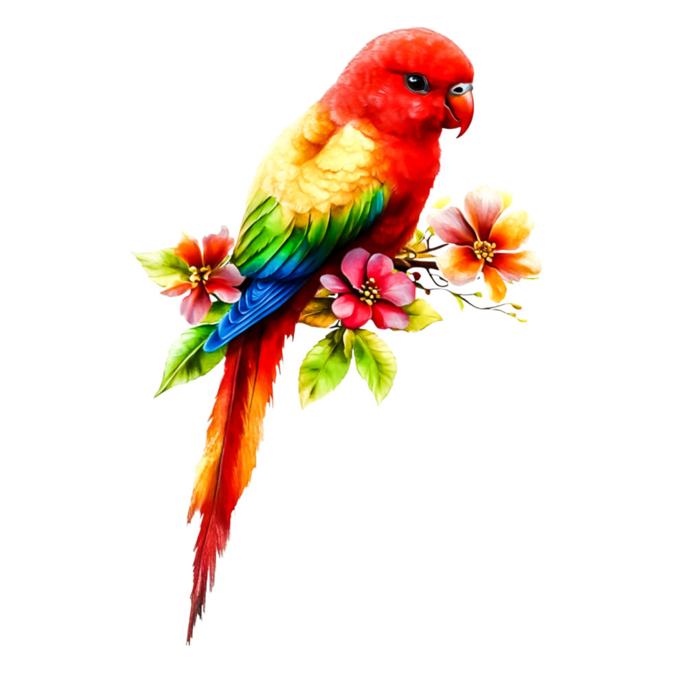 Colorful Parrot with Vibrant Feathers and Tropical Flowers png