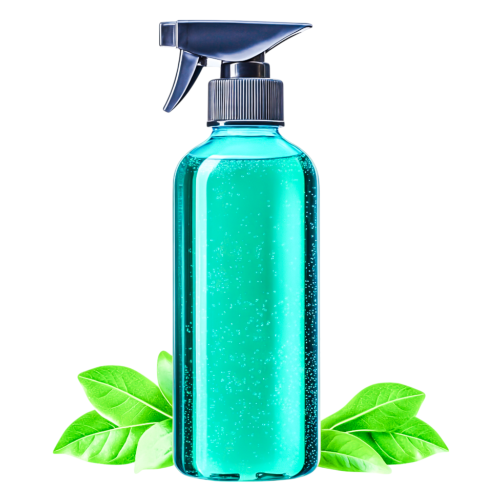 Clear Spray Bottle with Green Leaves png