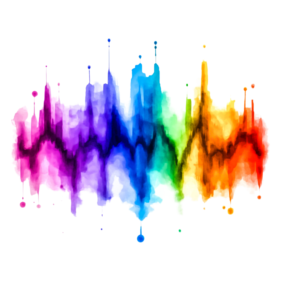 Vibrant Watercolor Sound Waves in Spectrum of Colors png
