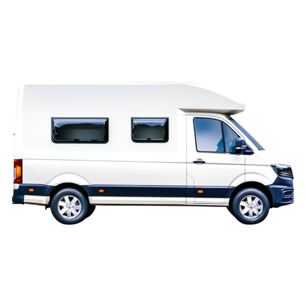 White camper van side view isolated on png