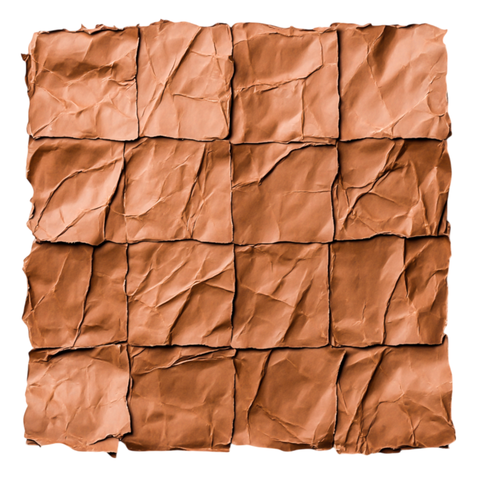 Crumpled Brown Paper Texture with Square Patterns and Shadows png