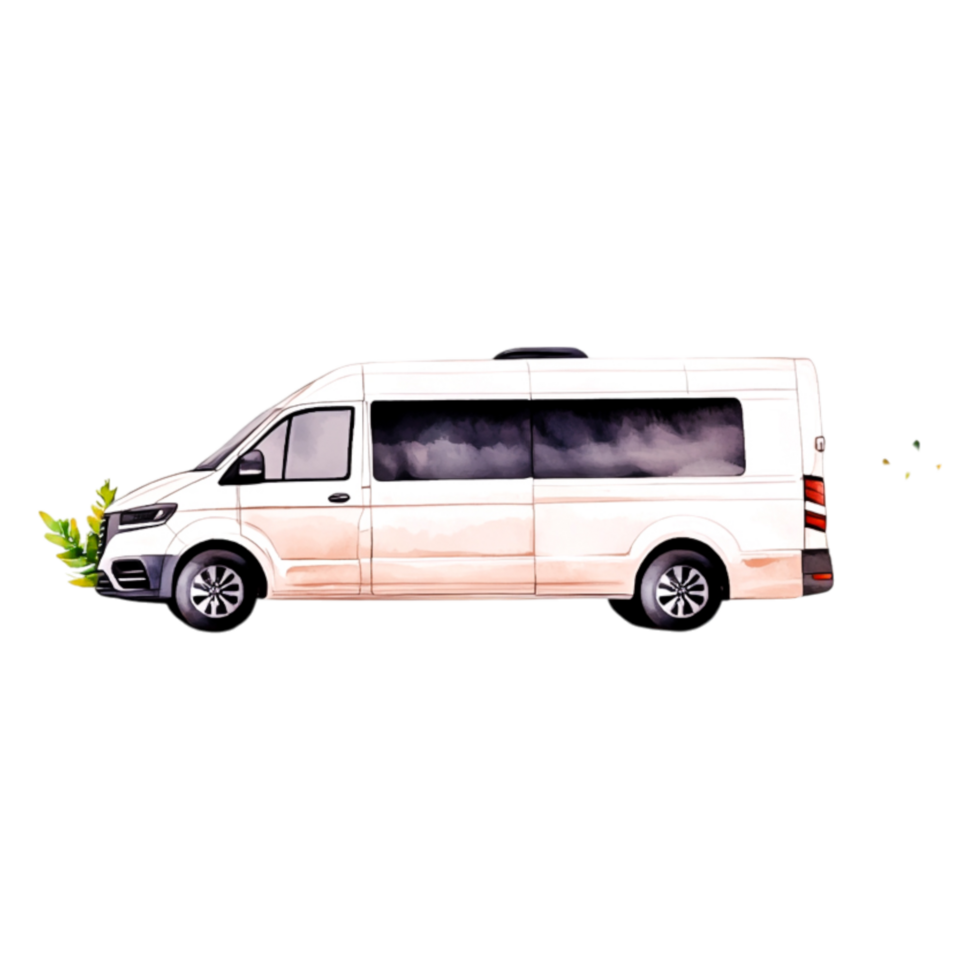 Modern Luxury Van in Side View with Greenery Accents png