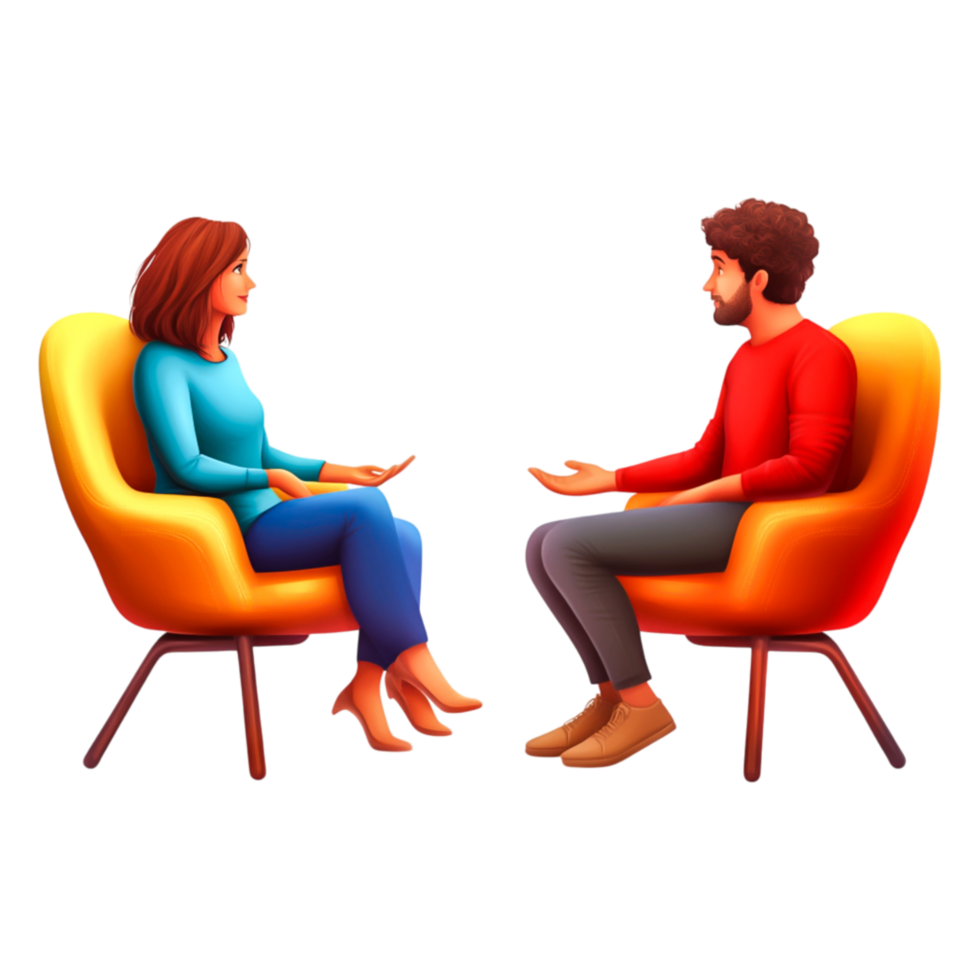 Engaging Conversation Between Two People in Colorful Armchairs png