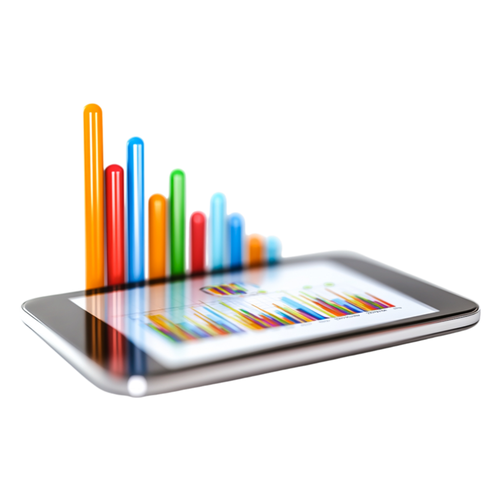Colorful Data Visualization on Digital Tablet Displaying Bar Graph png