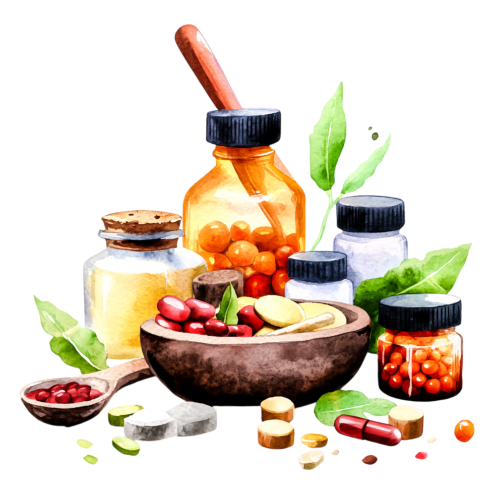 Herbal Remedies and Natural Supplements in Various Packaging and Types png