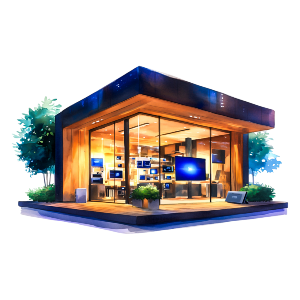 Modern Retail Storefront with Display Screens and Elegant Design png