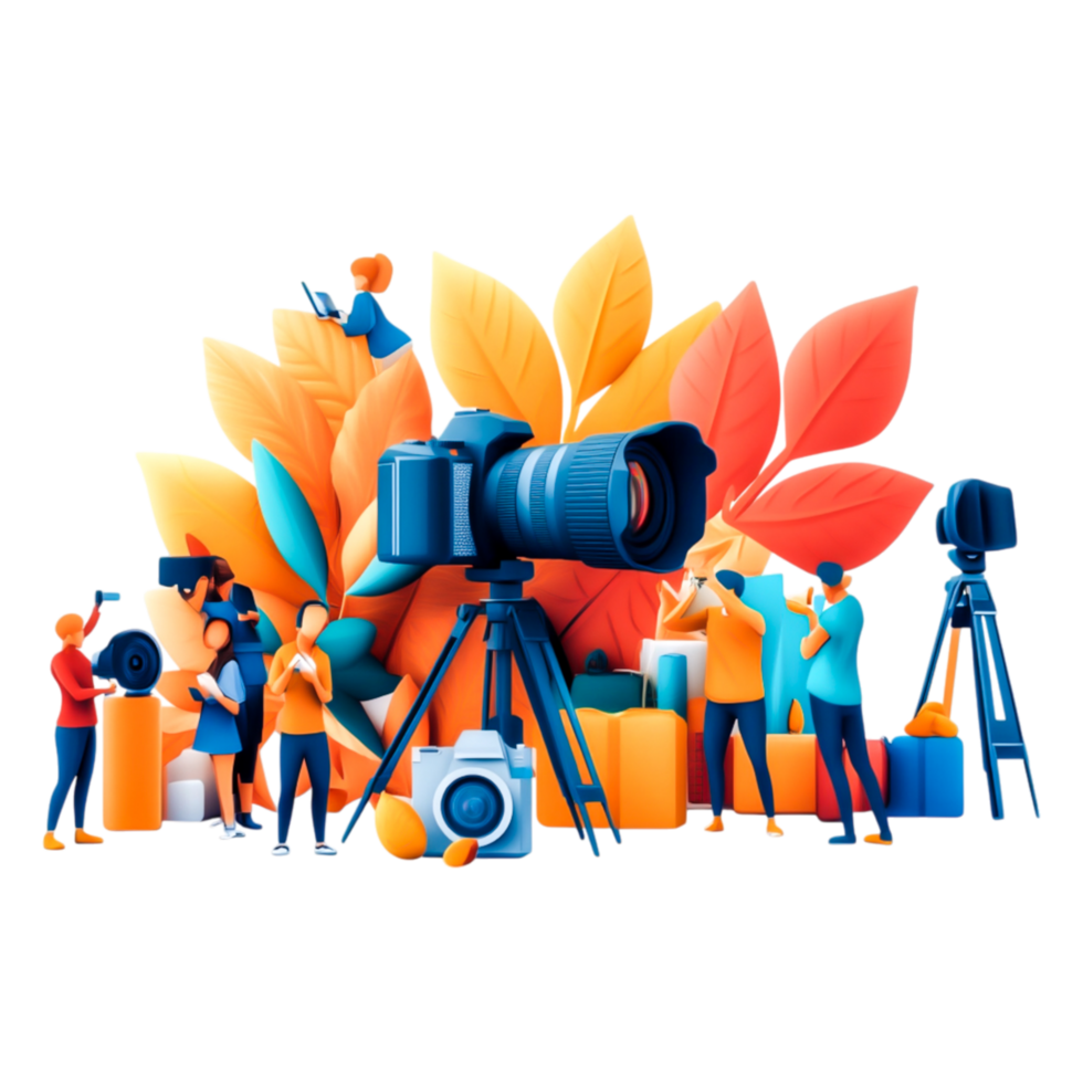 Creative Photography Studio with Colorful Autumn Leaves Background png