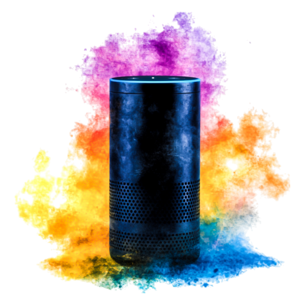 Vibrant Sound Device on Colorful Background with Smoke Effect png