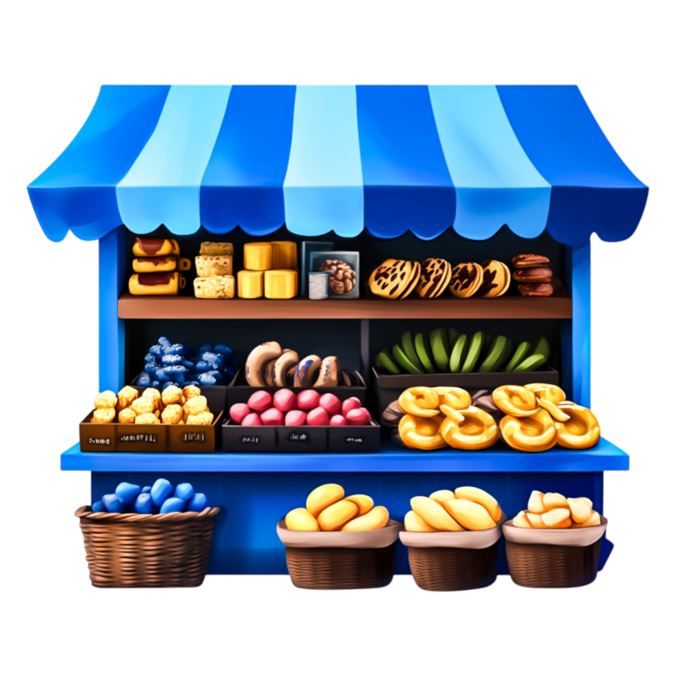 Colorful Bakery Stand with Variety of Fresh Pastries and Treats png