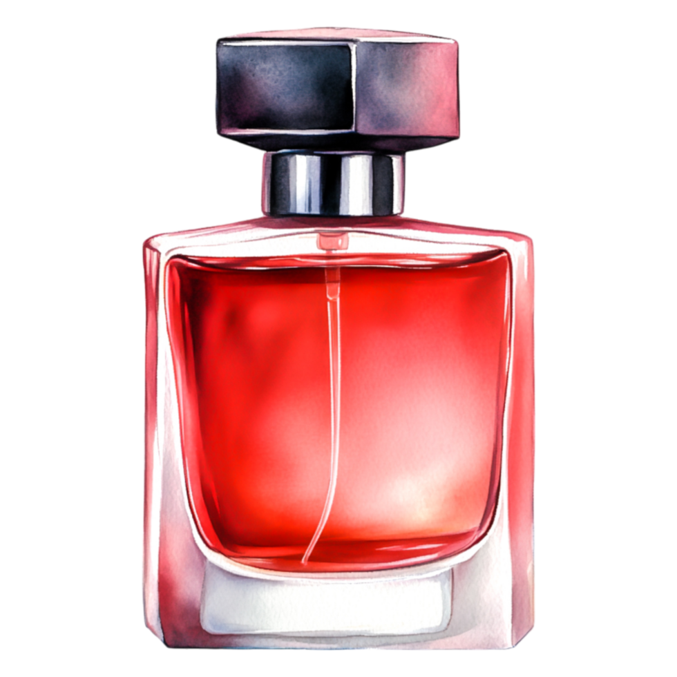 Elegant Glass Perfume Bottle with Red Liquid and Silver Cap png