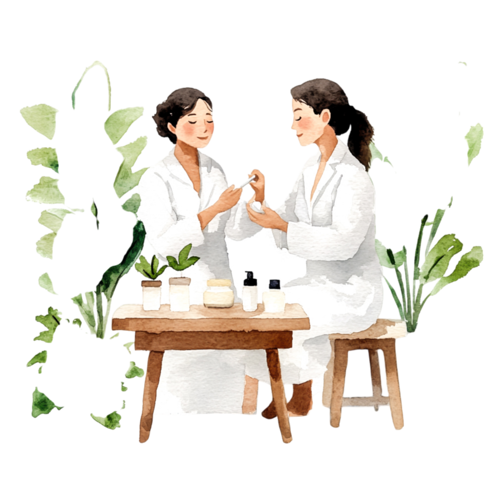 Two Women Enjoying a Spa Day with Natural Skin Care Products png