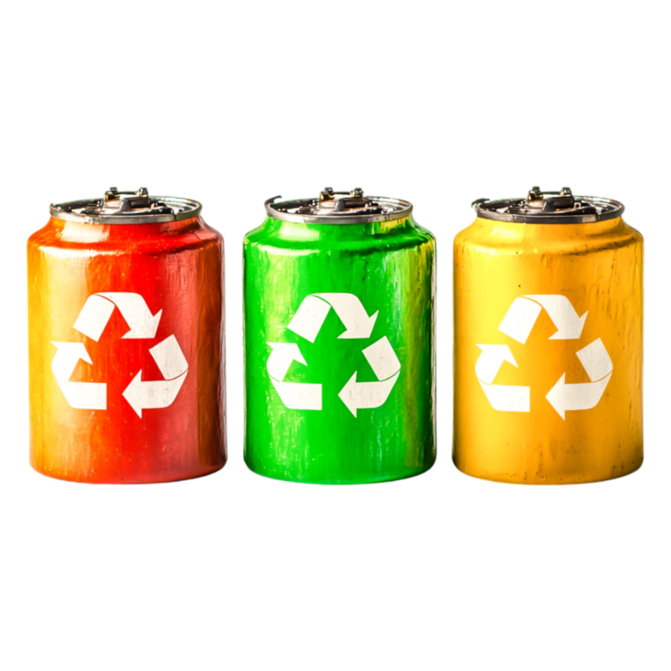 Colorful Recycling Bins for Batteries in Red, Green, and Yellow png