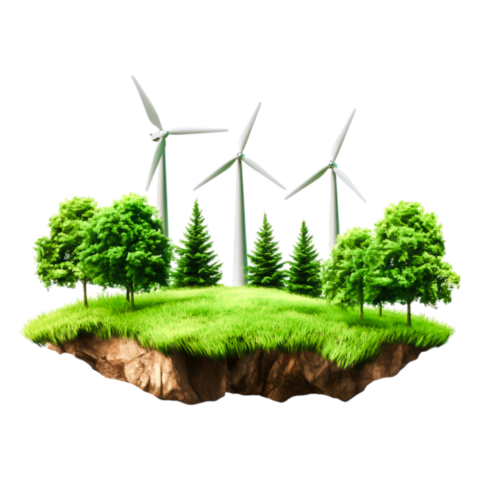 Green Energy Development with Wind Turbines and Lush Trees png