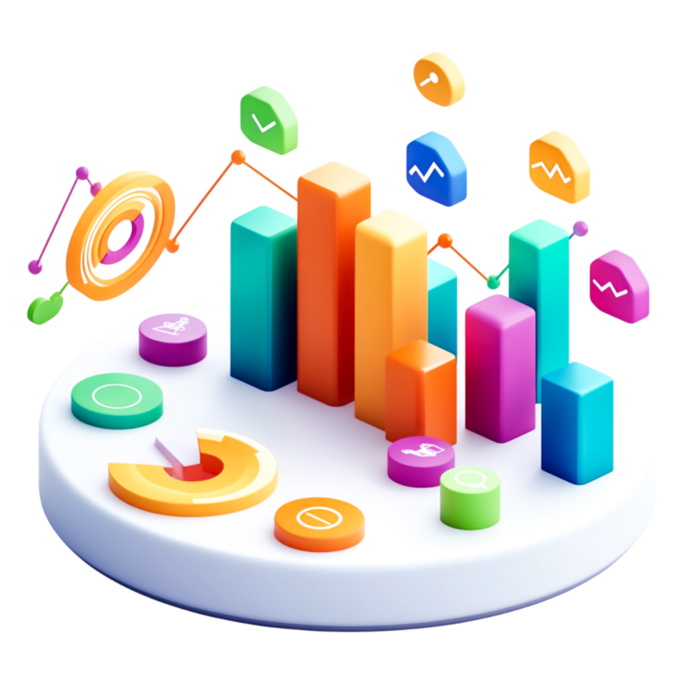 Colorful Data Visualization with Graphs, Charts, and Icons png