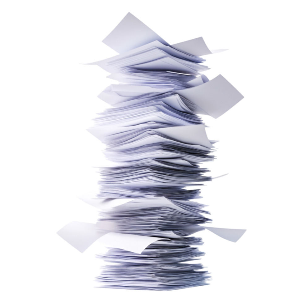 Piled Paper Sheets Background Displaying Office Clutter and Mess png