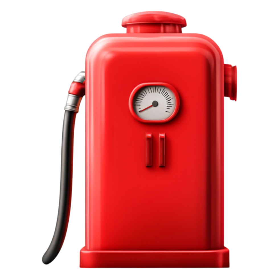 Vintage Red Fuel Canister with Gauge and Hose for Classic Car Enthusiasts png