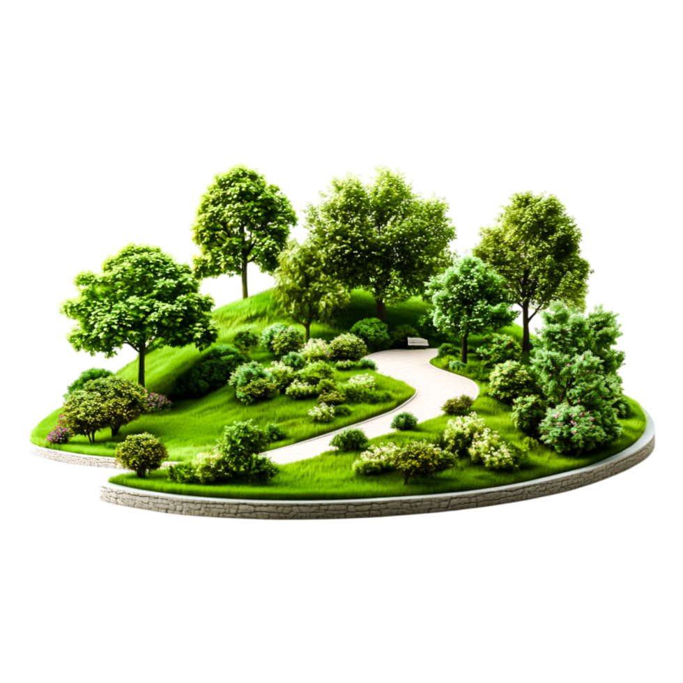 Lush Green Park with Vibrant Trees and Winding Pathway Landscape png
